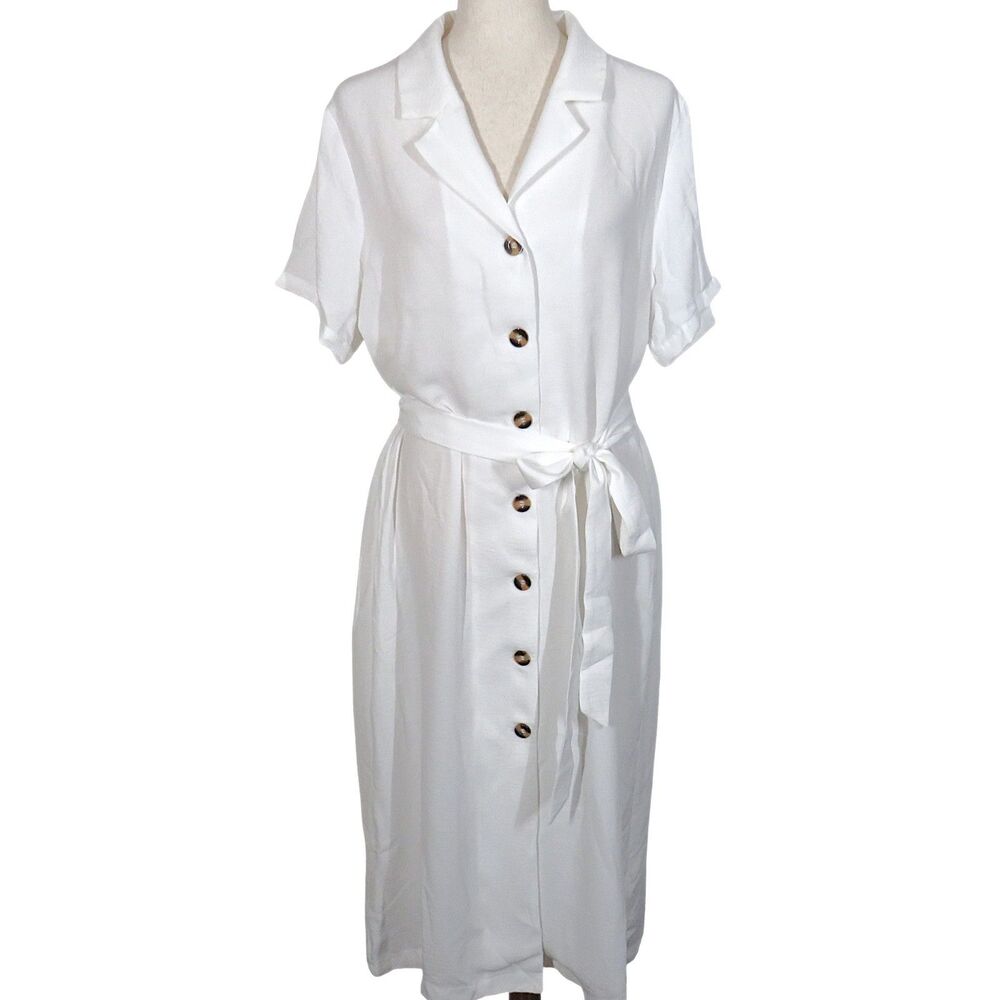 Halara White Button Up Side Pocket Midi Dress Size Large READ READ READ